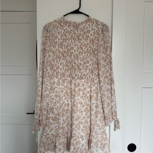 Floral Smocked Long-Sleeve Mini Dress - pink and white